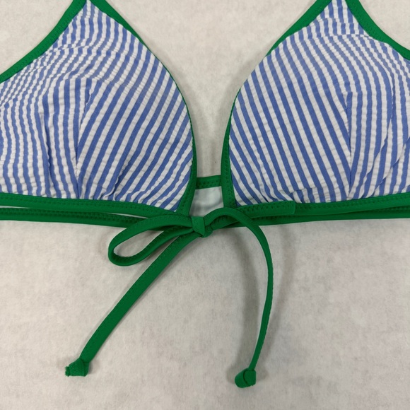 J.CREW Tipped Seersucker Tie-Front Bikini Top - G1335 - Sz S - Picture 4 of 12